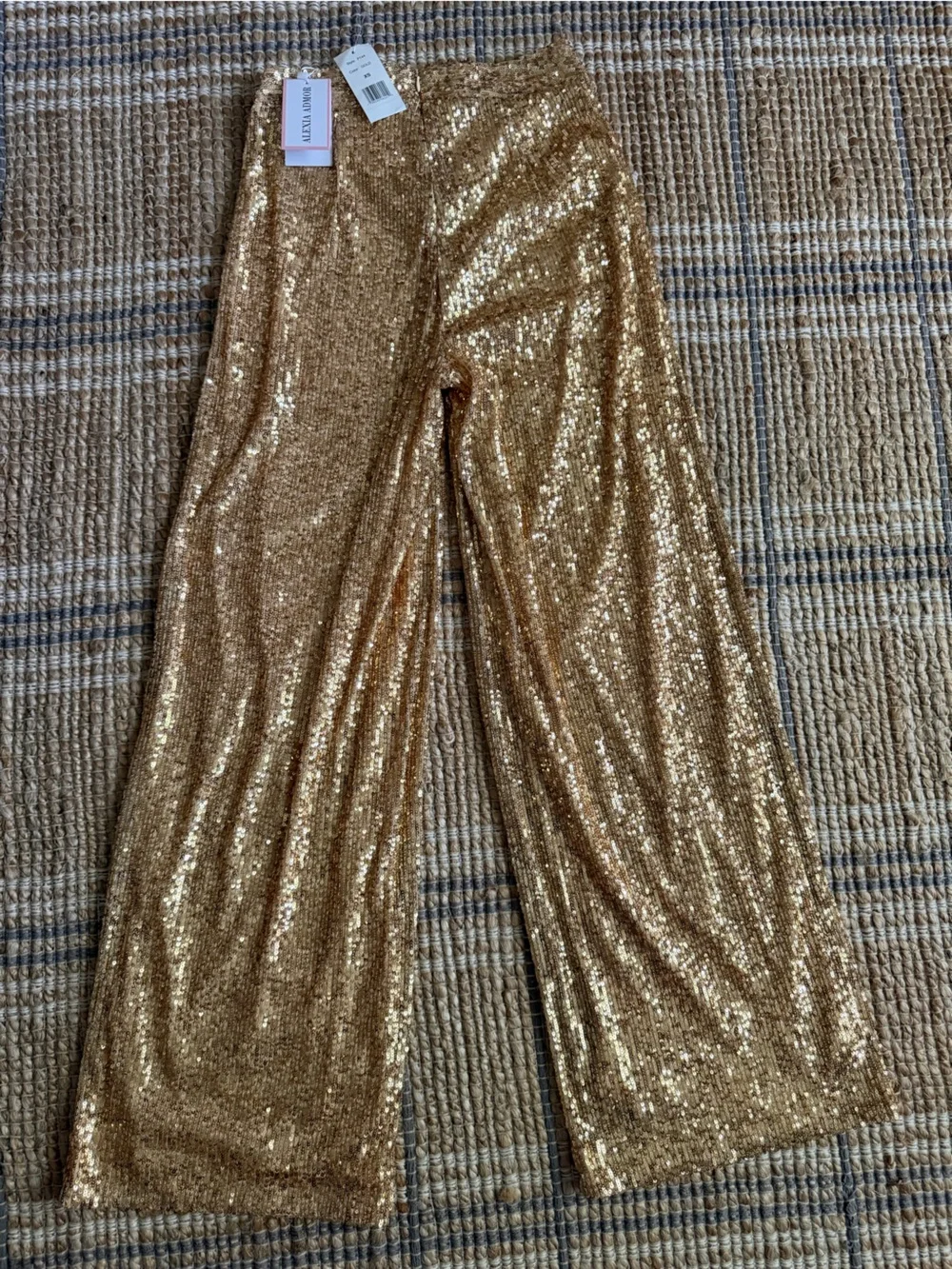 New Alexia Admor Lilly Wide Leg Mid-Rise Sequin Pant XS